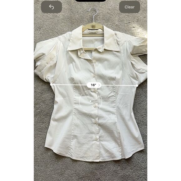 PRADA Ivory White Puff Short Sleeve Cotton Fitted Button Up Blouse Top Shirt, Si - Picture 9 of 9